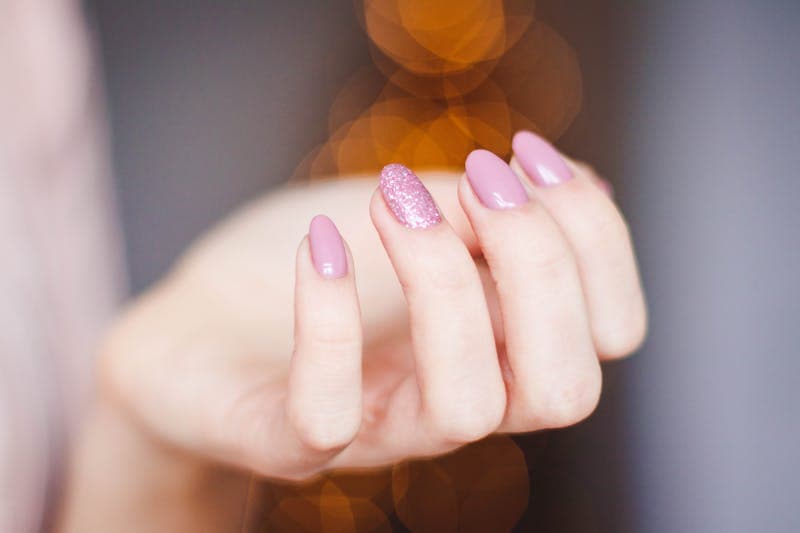 Pink glitter manicure